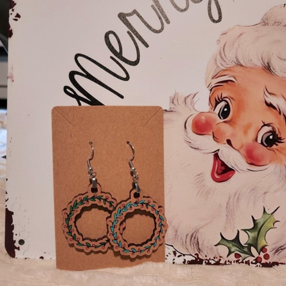 Handpainted, laser cut cherry wreath earrings